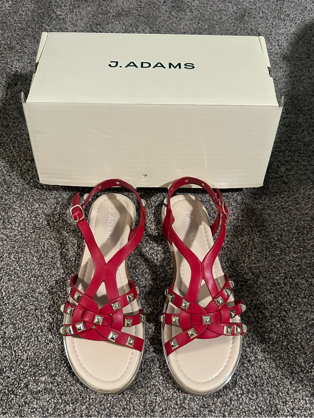 J. Adams NIB Women’s Jennifer Red Studded Strappy Sandals Women Size 6.5 - Picture 5 of 9